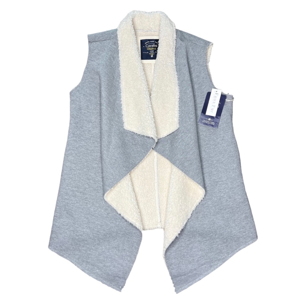 NWT Cavalini Originals Open Front Sherpa Lined Waterfall Vest w/ Pockets, Medium